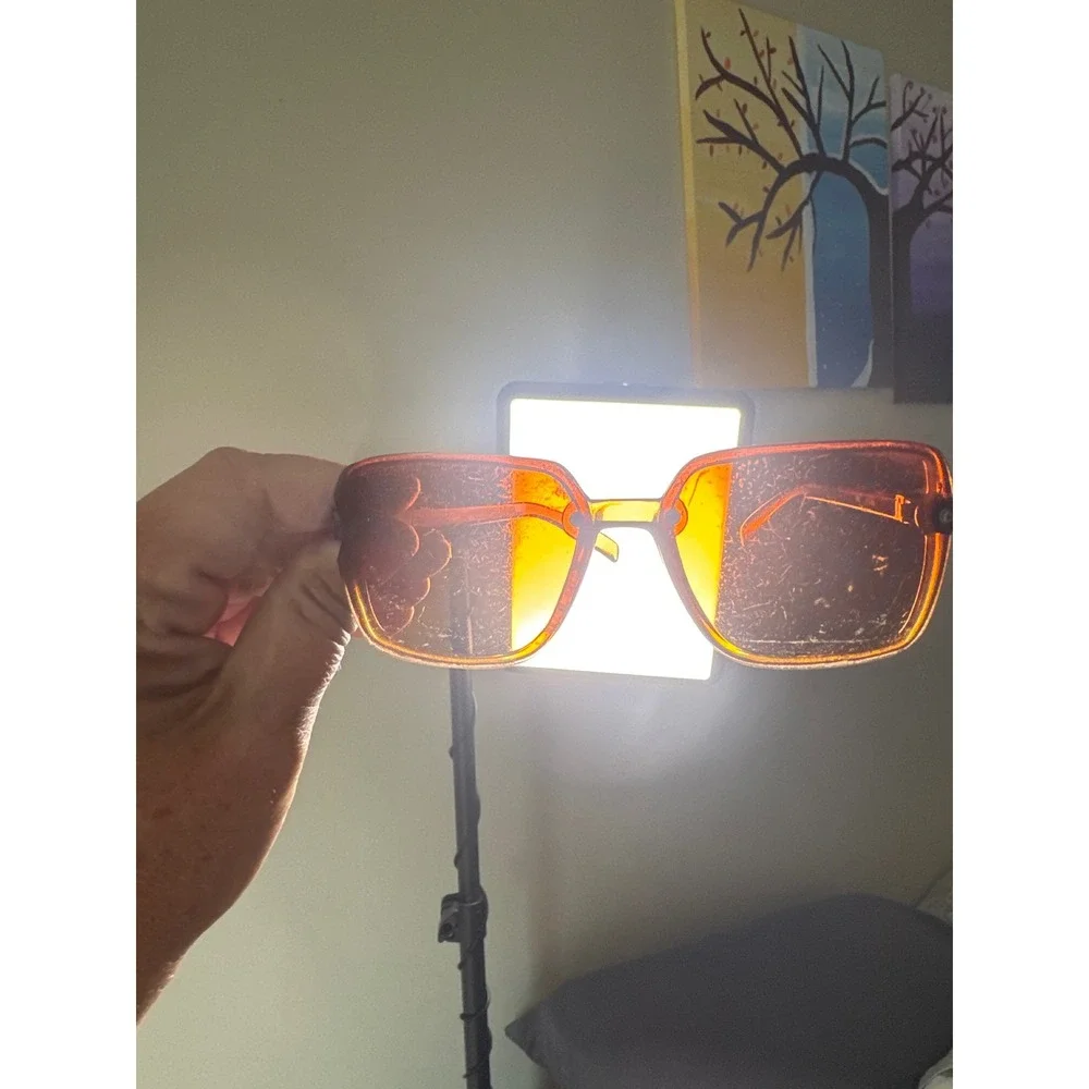 Vintage Halston H188 Sunglasses Amber Oversized Square Retro 70s Orange Tint